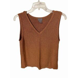 Sigrid Olsen Rust Brown Knit V-Neck Sleeveless Tank Top Women’s Large Viscose